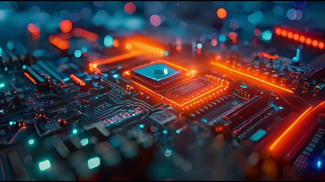 Closeup of a passive circuit component on a motherboard Futuristic CPU Visualization