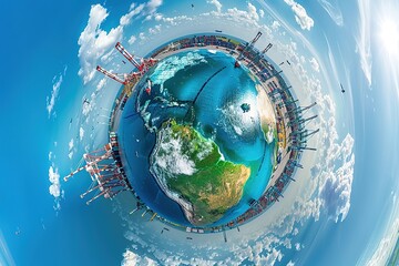 Fototapeta premium A globe with a blue sky and clouds