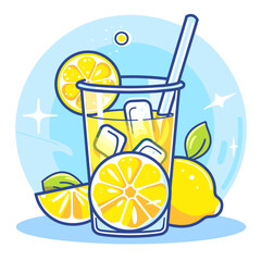 Lemonade lemon ice water juice fruit cartoon vector icon logo illustration drink nature flat cartoon drawing art isolated background