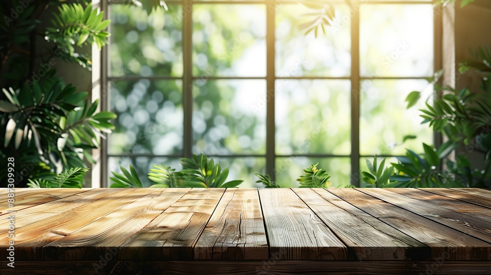 Poster Wooden Tabletop with Window View