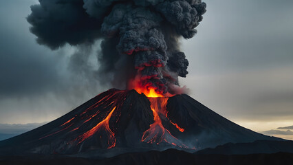 volcano eruption with smoke