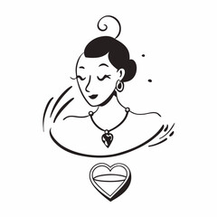 Heart pendant around a lady`s neck vector art illustration