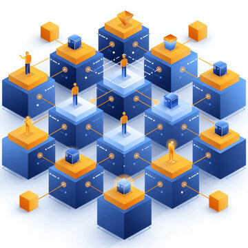 Isometric Network Blockchain Technology Vector Illustration 3D Visualization Clarity Simplicity