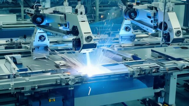 Automated arms moving swiftly and fluidly completing each task with precision.