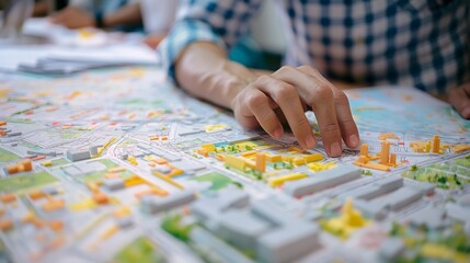 Fototapeta premium - An urban planner reviewing city maps and plans, with a focus on community development