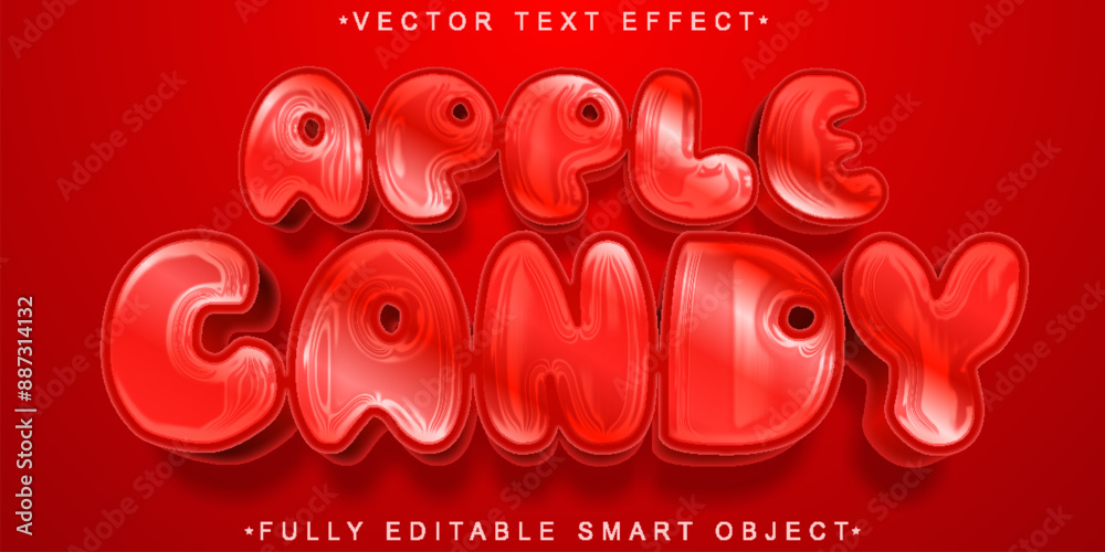Poster shiny red apple candy vector fully editable smart object text effect