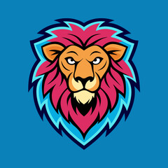 Lion head, logo real color, team sport vector art illustration