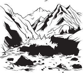 illustration of a landslide in the mountains