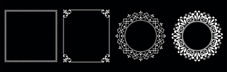 Set of decorative frames Elegant vector element for design in Eastern style, place for text. Floral black and white borders. Lace illustration for invitations and greeting cards.