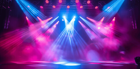 Vibrant Stage Lighting with Colorful Spotlights in Concert Setting