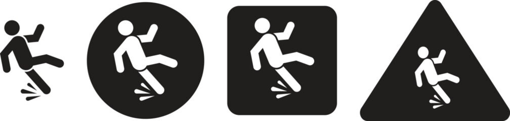 Slip or fall hazard vector illustration, Slip hazard warning. Caution sign for slippery surfaces.