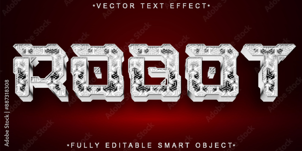 Poster silver robot vector fully editable smart object text effect
