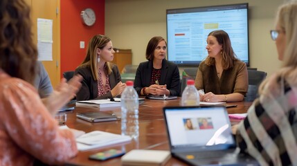 - A nonprofit manager leading a meeting with staff, with a focus on collaboration and leadership