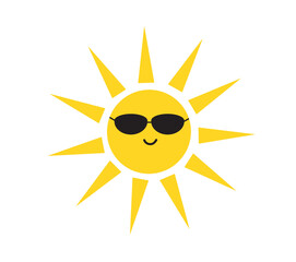 Sun wearing sunglasses. Sun icon. Solar icon. Cute sun. Vector illustration