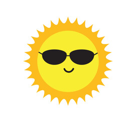 Sun wearing sunglasses. Sun icon. Solar icon. Cute sun. Vector illustration
