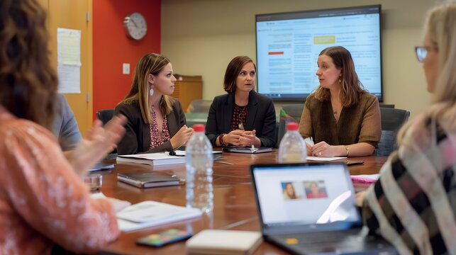 - A nonprofit manager leading a meeting with staff, with a focus on collaboration and leadership