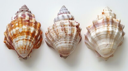 Obraz premium Three seashells on a white backdrop