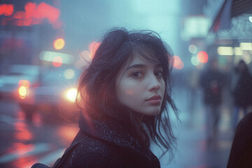 Nostalgic photo of a woman on the street with a retro vibe
