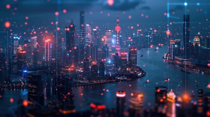 Naklejka premium Shanghais Skyline Nighttime Symphony of Lights and Progress
