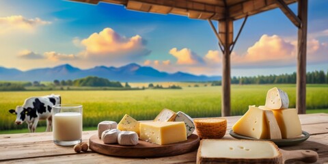 Rustic Dairy Farm with Assorted Cheeses and Fresh Milk