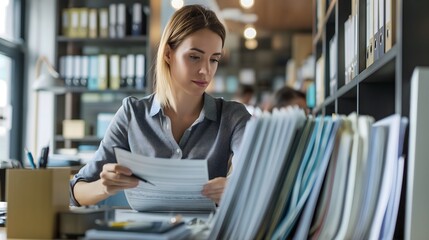 - A human resources specialist organizing employee records and documents in a modern workspace