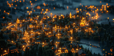 Fototapeta premium Smart Homes Connected Suburban Village at Night with Digital Network and Data Transactions