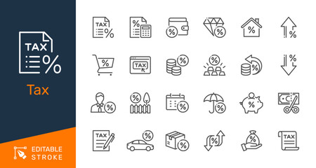 Tax thin line icons. Editable stroke. Pixel perfect.