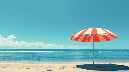 Summer day with beach umbrella under clear blue sky