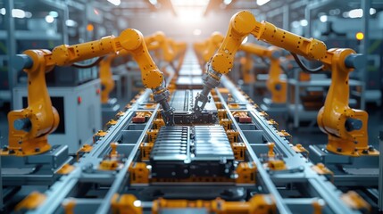 Robotic Arms inside Automotive Plant Assemble