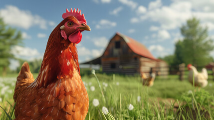 free range chicken farm in background. Product display template