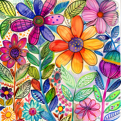 2D flower and leaf cards in various styles