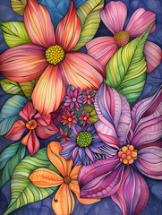Fototapeta premium 2D flower and leaf cards in various styles