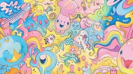 Fototapeta premium Whimsical and Fun Light Pastel Doodle Art with Soft Colors - Creative and Joyful Illustration