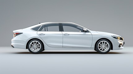 Fototapeta premium White Sedan Car Side View on Grey Background