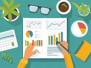 Fototapeta premium Strategic business planning, financial analysis, flat design illustration