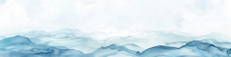 Abstract Textured Watercolor Healing Wallpaper: Soft Landscape with Blue Sky, White Clouds, and Blue Waves. Ideal for Indoor Decor, Flyers, Posters, Covers, and Banners. AI-Generated 4K Design."