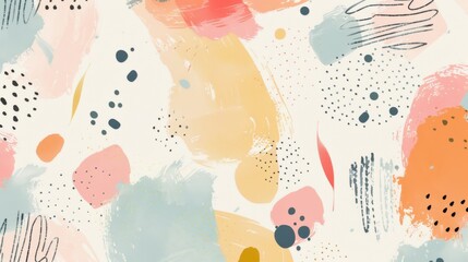 Whimsical Soft Pastel Doodles - Playful Design on Cream Background