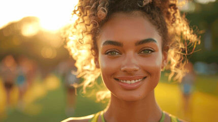 Fototapeta premium Happy Woman in Central Park During Golden Hour
