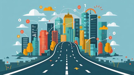 Financial planning roadmap, business strategy, flat design illustration