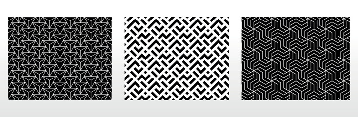 Geometric set of seamless black and white patterns. Simple vector graphics.