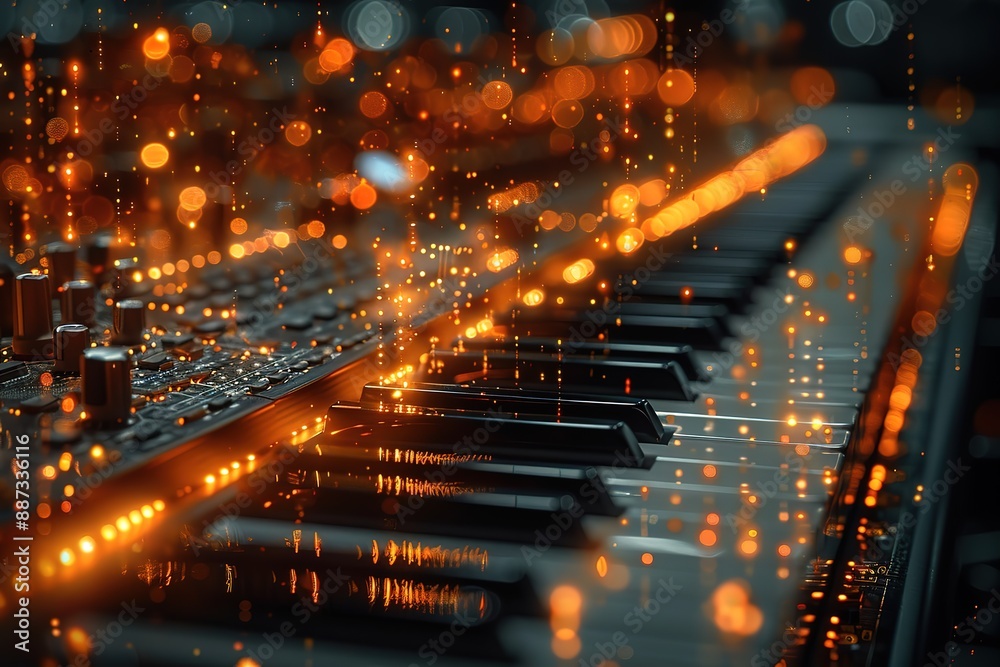 Wall mural a keyboard with a glowing effect on it