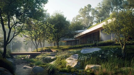 Fototapeta premium Modern self-sufficient home design has built-in energy. 