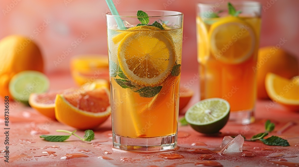 Sticker refreshing citrus drink with mint