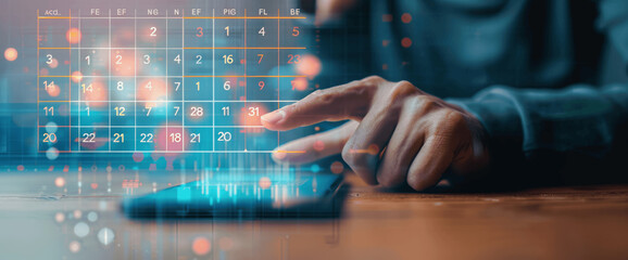 Man Using Smartphone to Plan Weekly Schedule with Calendar and Appointment Reminder App