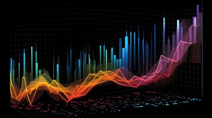 Colorful data chart symbolizing growth on a black background, great for presentations, reports, articles or websites related to analytics.
