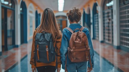 Fototapeta premium Teenage Friends Walking in a Hallway