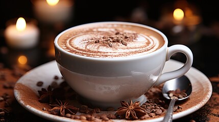 Hot chocolate in handcrafted mug warming up hands on a rainy day., generative IA  