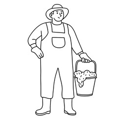 farmer carrying a bucket of hay