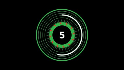  countdown timer white and green color five 4k illustration on black background. five seconds timer 4k illustration.