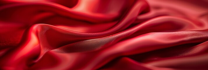 Obraz premium A close-up view of a luxurious red silk fabric, showcasing its shimmering sheen and delicate folds. The vibrant red color and smooth texture are highlighted